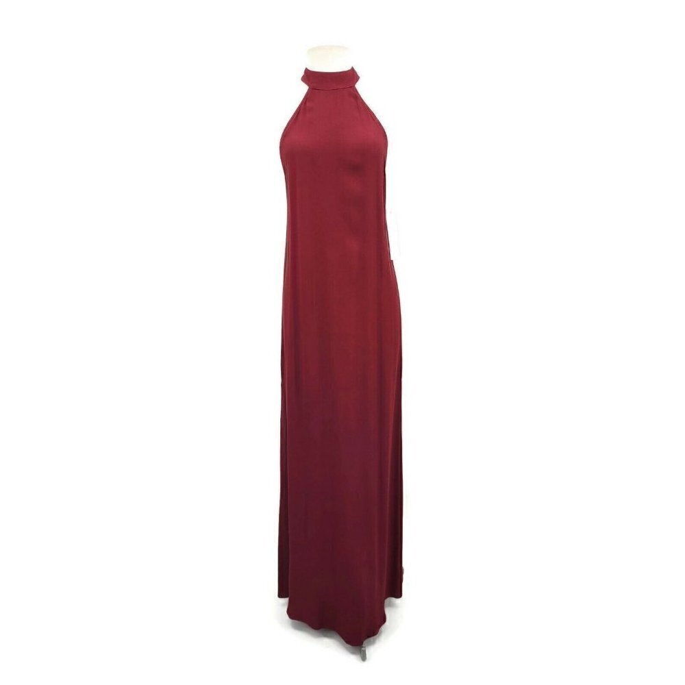 New Flynn Skye Halter Maxi Dress Womens XS Merlot Burgundy Two High Slits